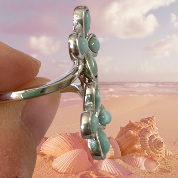 Sterling Silver Genuine Larimar Floral Ring, Size 6. - Picture 12 of 16